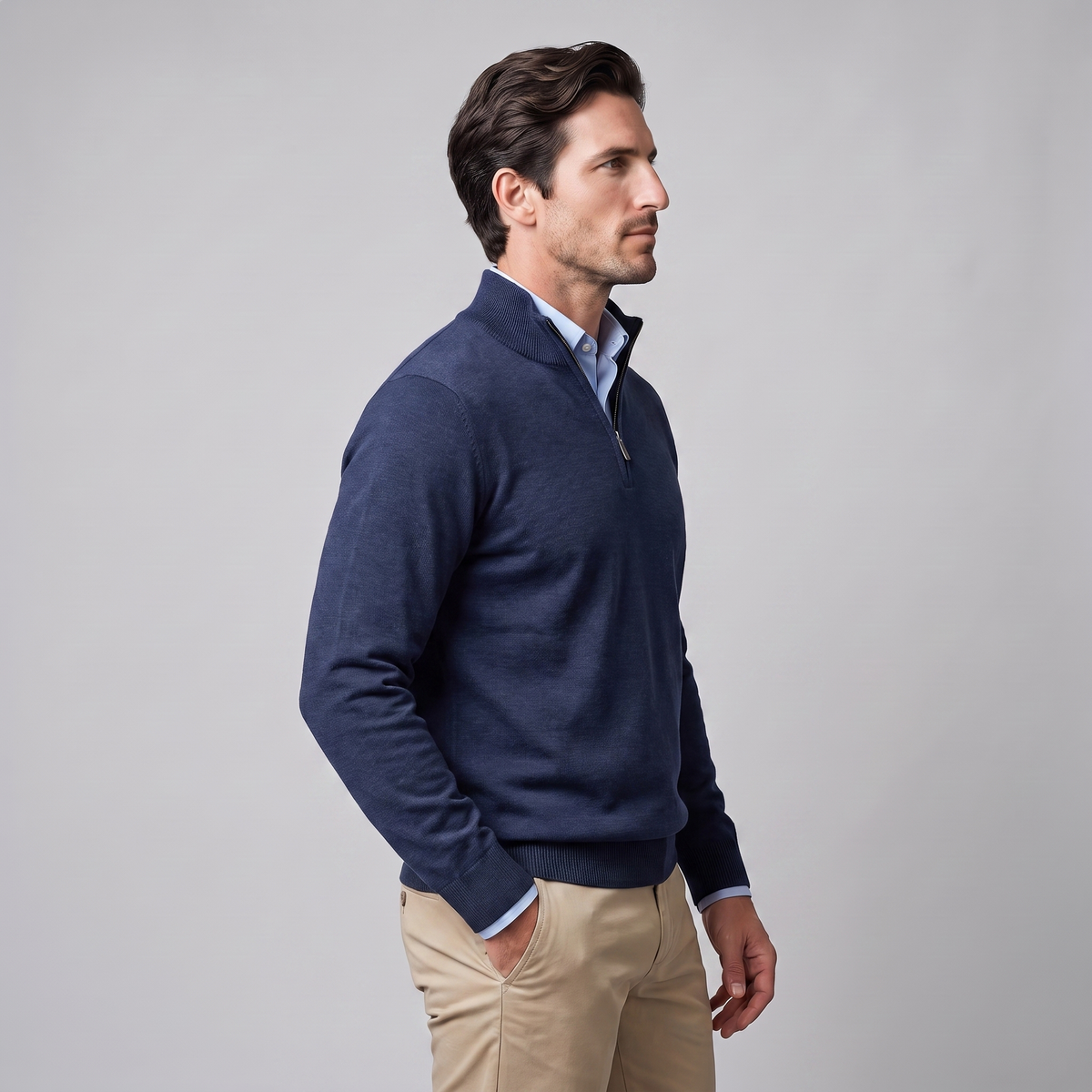 Herren Baumwoll-Pullover mit kurzem Reissverschluss