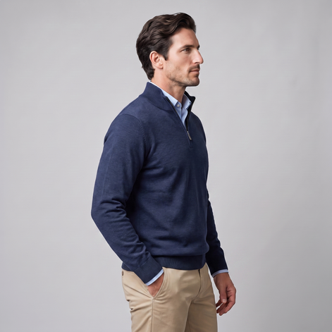 Herren Baumwoll-Pullover mit kurzem Reissverschluss