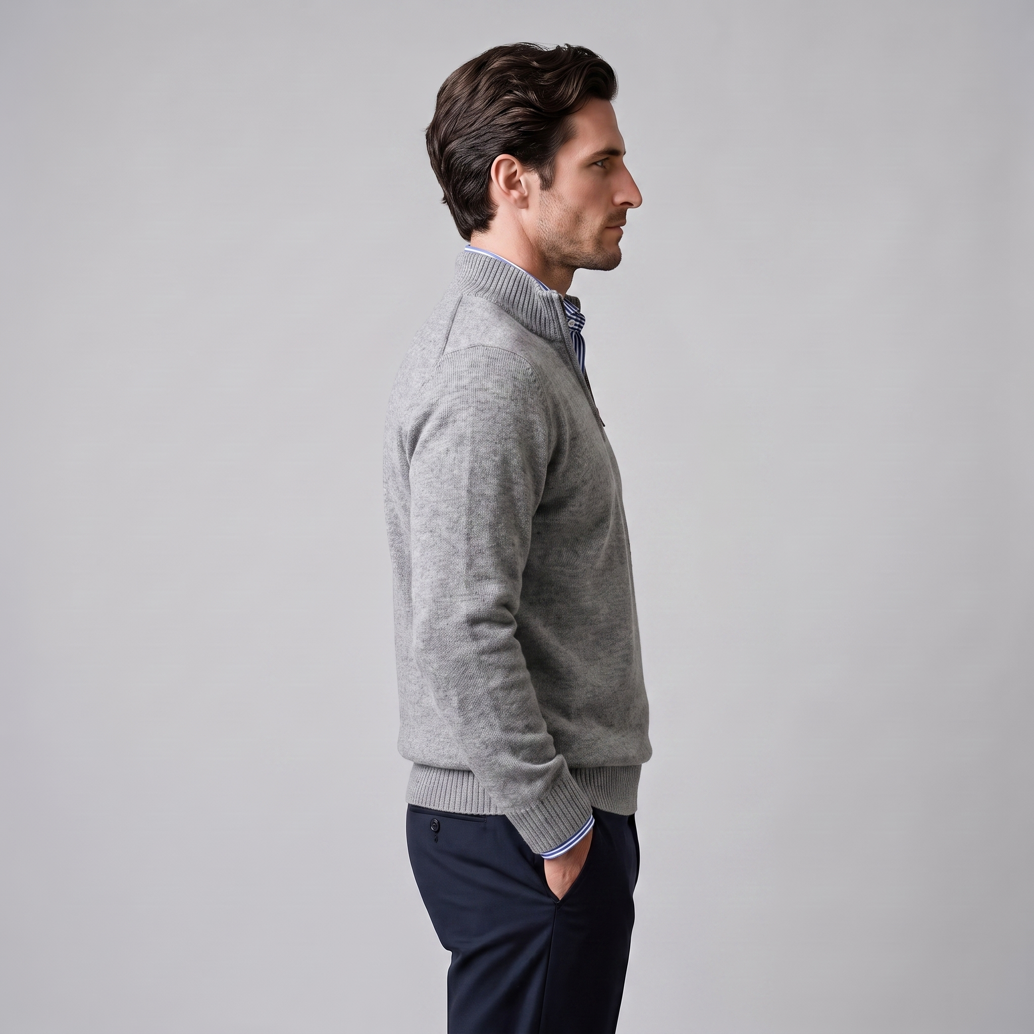 Herren Baumwoll-Pullover mit kurzem Reissverschluss