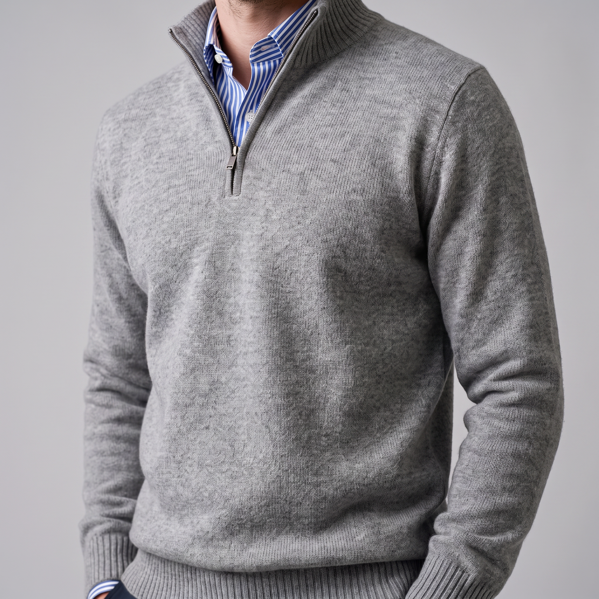 Herren Baumwoll-Pullover mit kurzem Reissverschluss