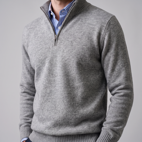 Herren Baumwoll-Pullover mit kurzem Reissverschluss