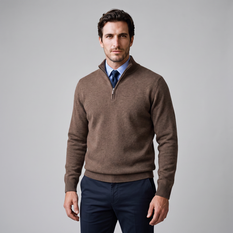 Herren Baumwoll-Pullover mit kurzem Reissverschluss