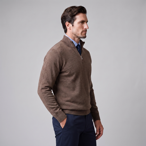 Herren Baumwoll-Pullover mit kurzem Reissverschluss