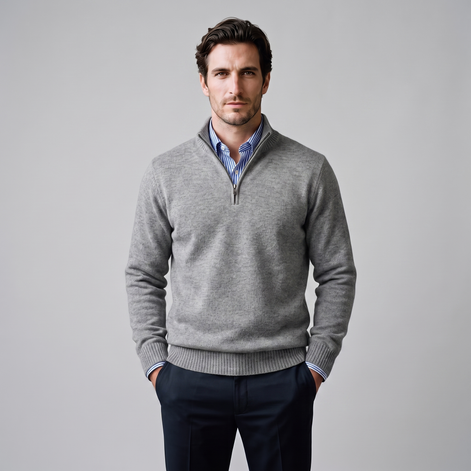 Herren Baumwoll-Pullover mit kurzem Reissverschluss
