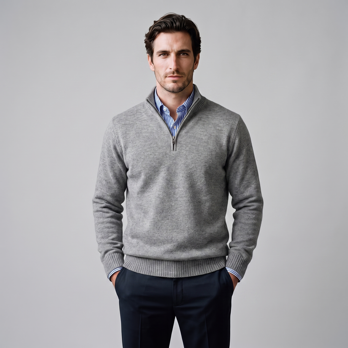 Herren Baumwoll-Pullover mit kurzem Reissverschluss