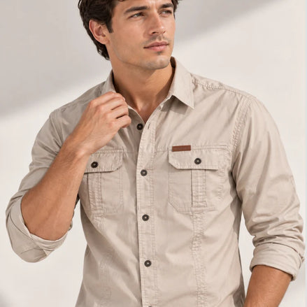Herren Cargo-Overshirt Langarm Outdoor Hemd mit Taschen