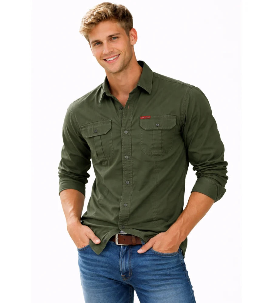 Herren Cargo-Overshirt Langarm Outdoor Hemd mit Taschen