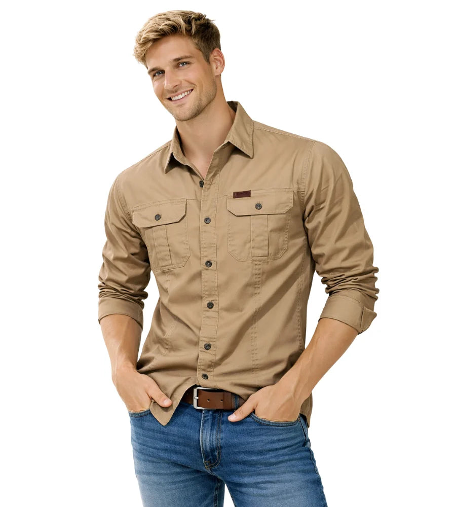 Herren Cargo-Overshirt Langarm Outdoor Hemd mit Taschen