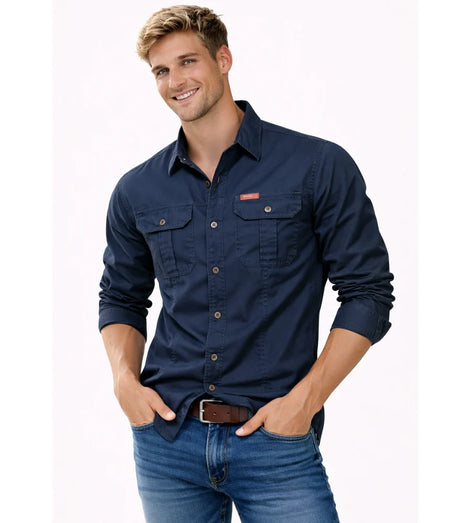 Herren Cargo-Overshirt Langarm Outdoor Hemd mit Taschen