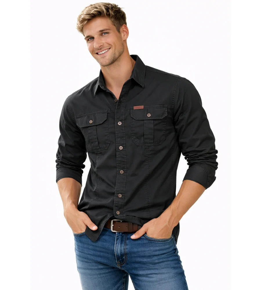Herren Cargo-Overshirt Langarm Outdoor Hemd mit Taschen