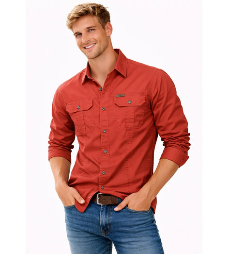 Herren Cargo-Overshirt Langarm Outdoor Hemd mit Taschen