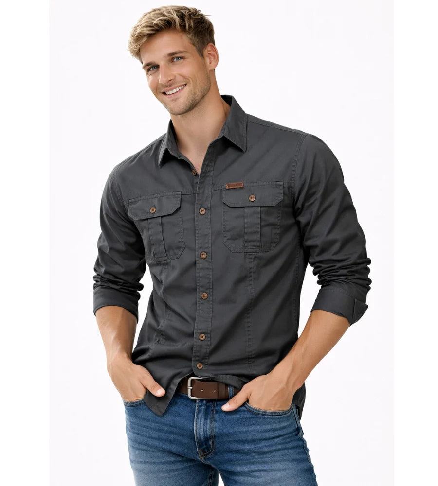 Herren Cargo-Overshirt Langarm Outdoor Hemd mit Taschen