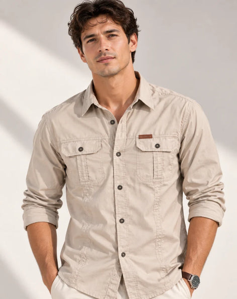 Herren Cargo-Overshirt Langarm Outdoor Hemd mit Taschen