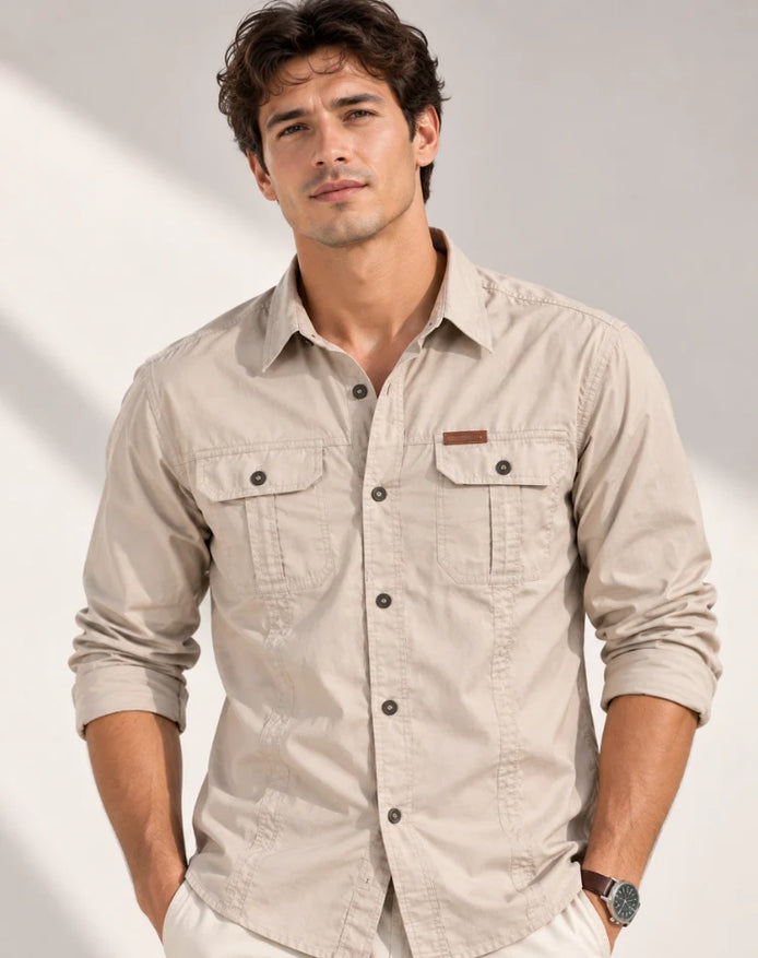 Herren Cargo-Overshirt Langarm Outdoor Hemd mit Taschen