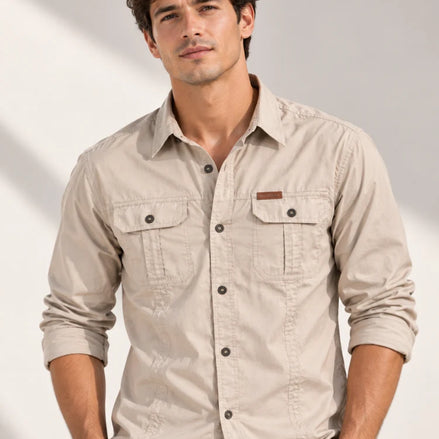Herren Cargo-Overshirt Langarm Outdoor Hemd mit Taschen