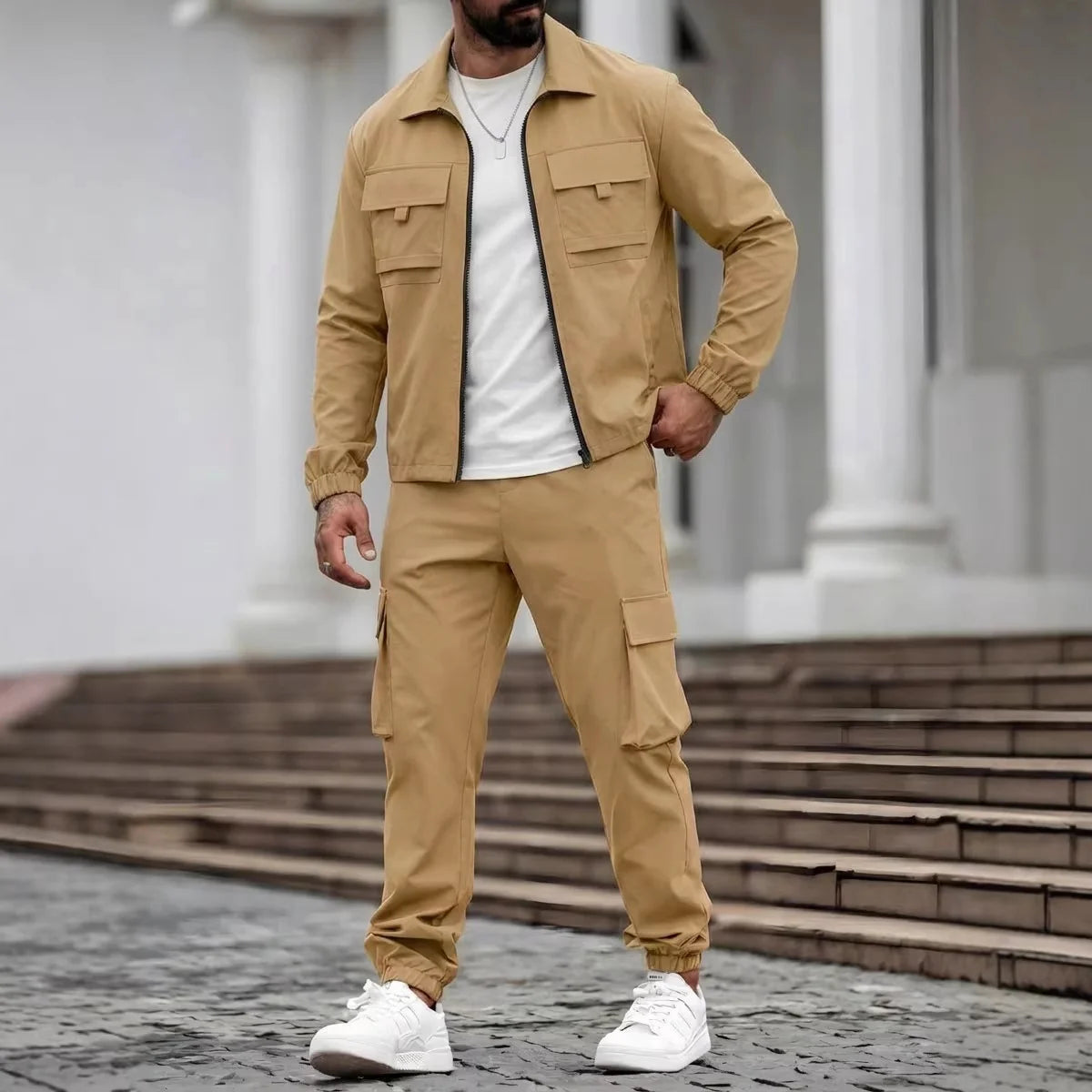 Herren Cargo-Set mit Jacke und Hose im modernen Streetwear-Stil