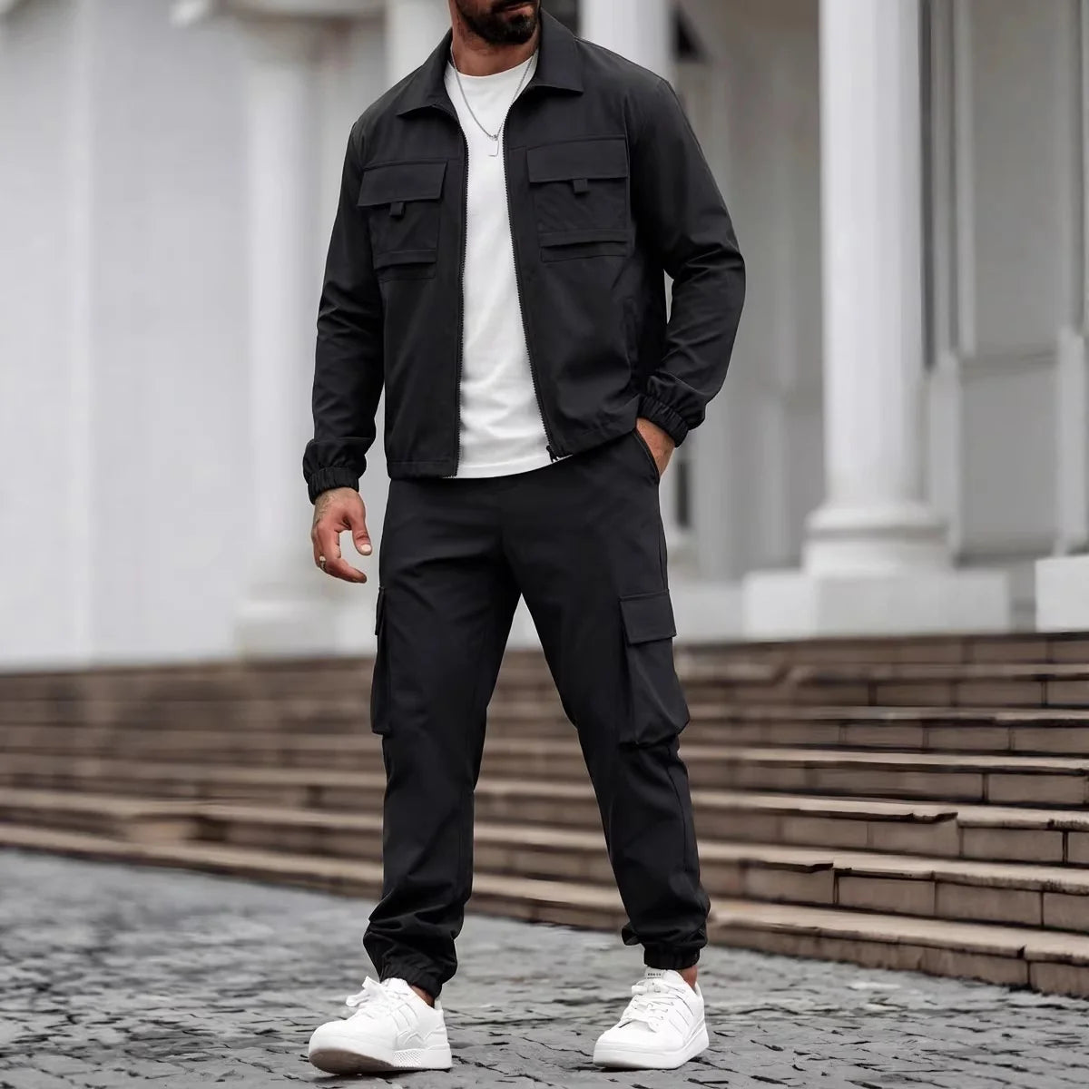 Herren Cargo-Set mit Jacke und Hose im modernen Streetwear-Stil