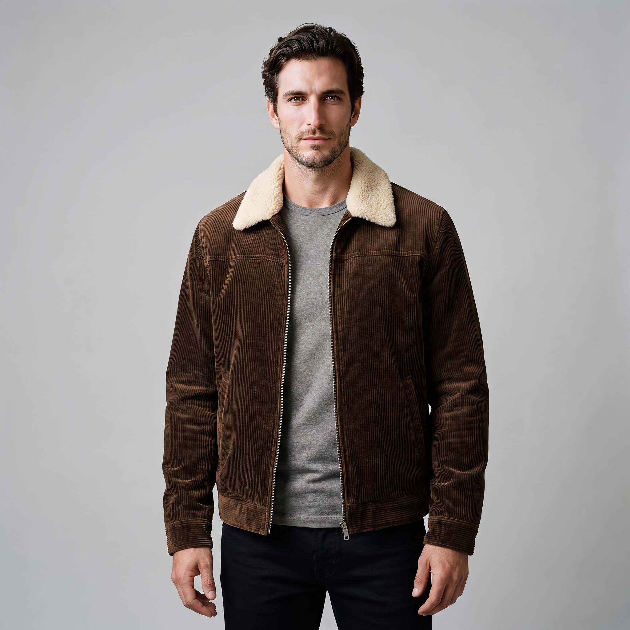 Herren Cord-Jacke mit Fellkragen