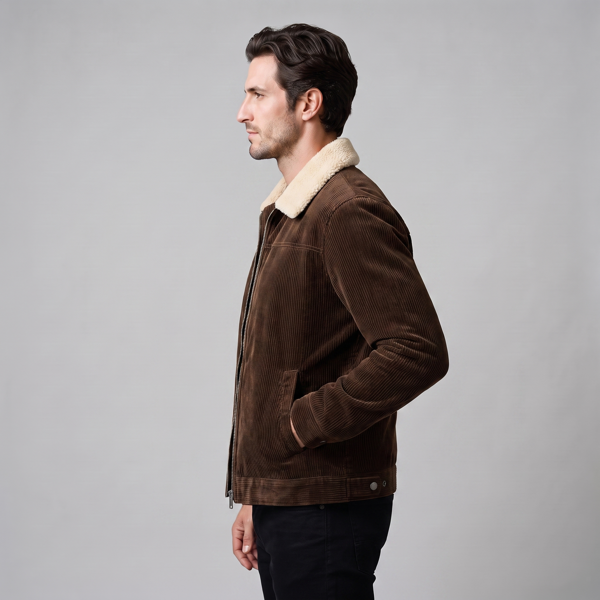 Herren Cord-Jacke mit Fellkragen