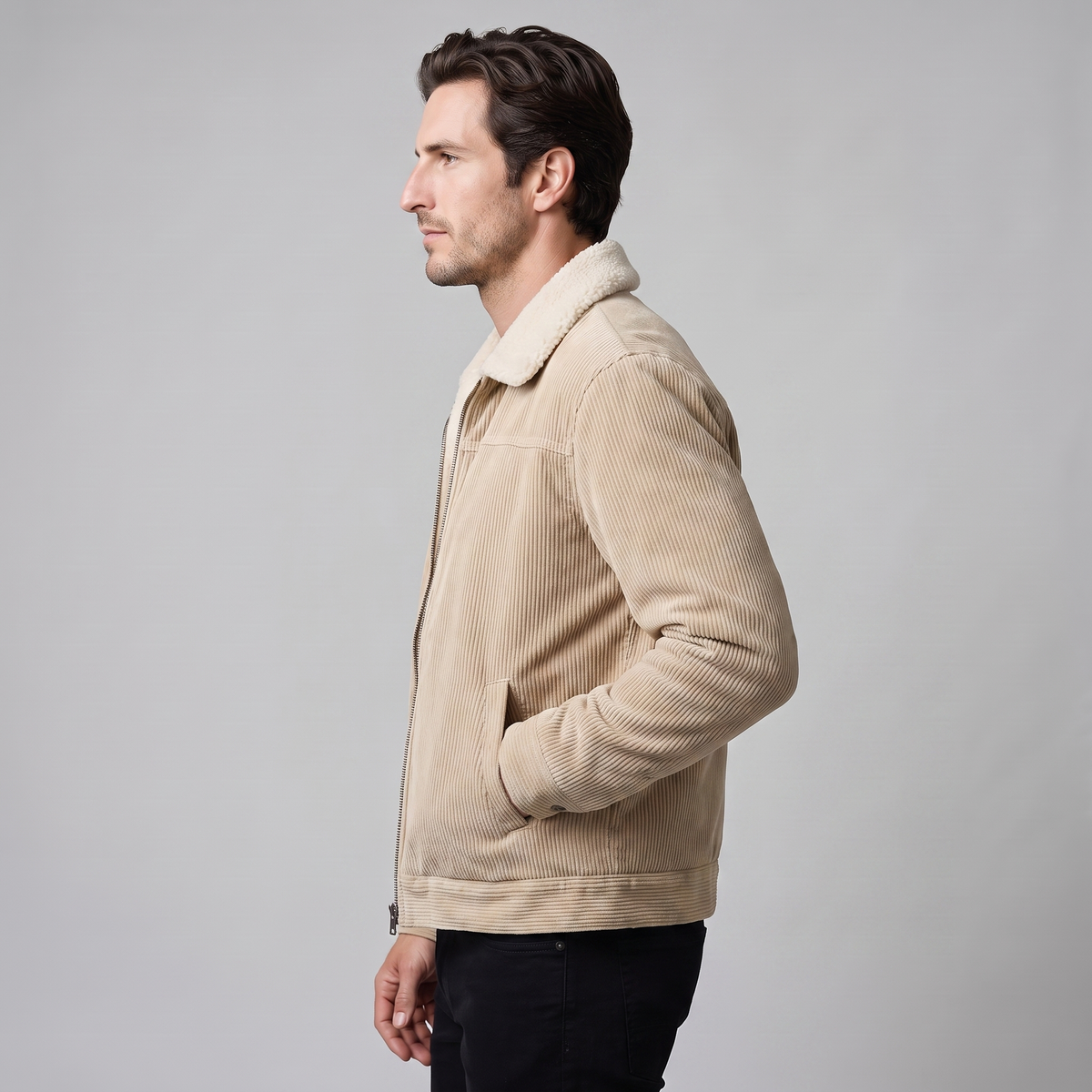 Herren Cord-Jacke mit Fellkragen