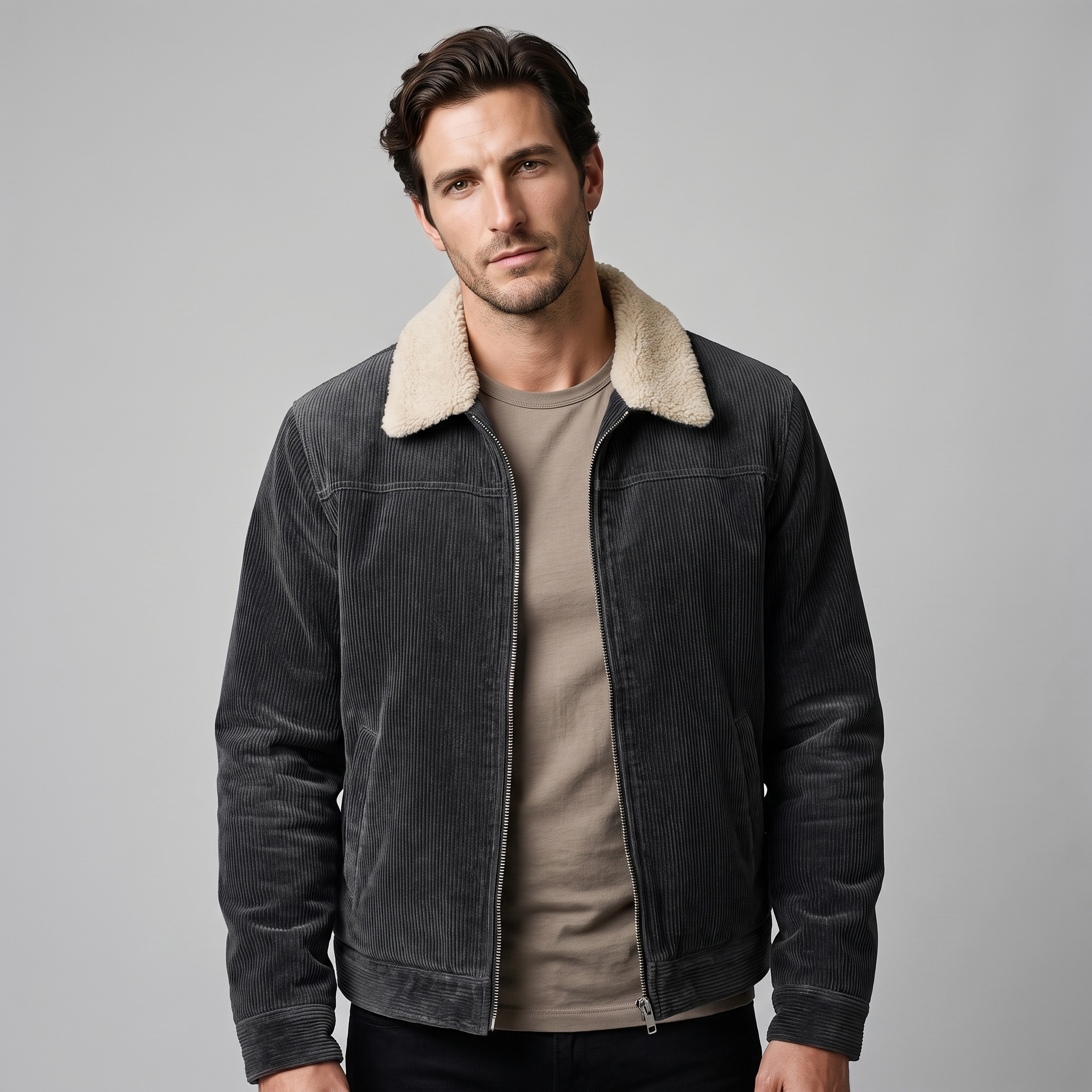 Herren Cord-Jacke mit Fellkragen