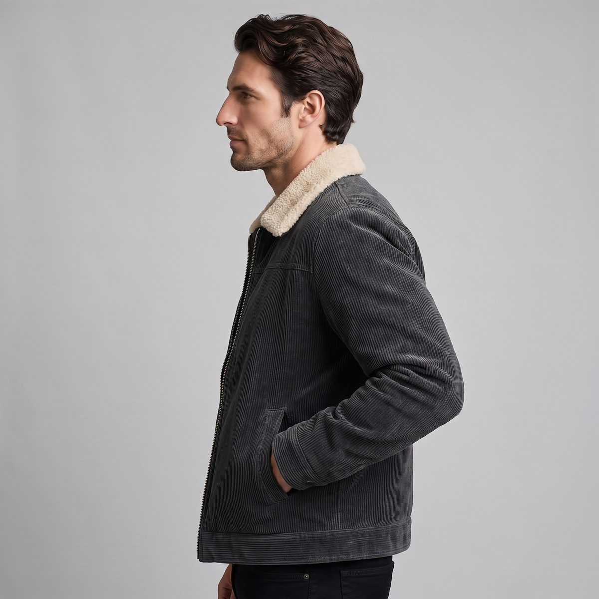 Herren Cord-Jacke mit Fellkragen