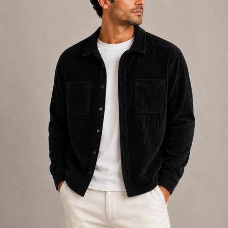 Herren Cord-Overshirt Jacke Langärmlig mit Knopfleiste
