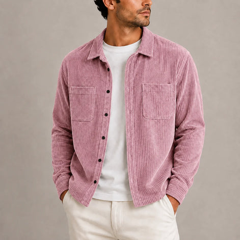 Herren Cord-Overshirt Jacke Langärmlig mit Knopfleiste
