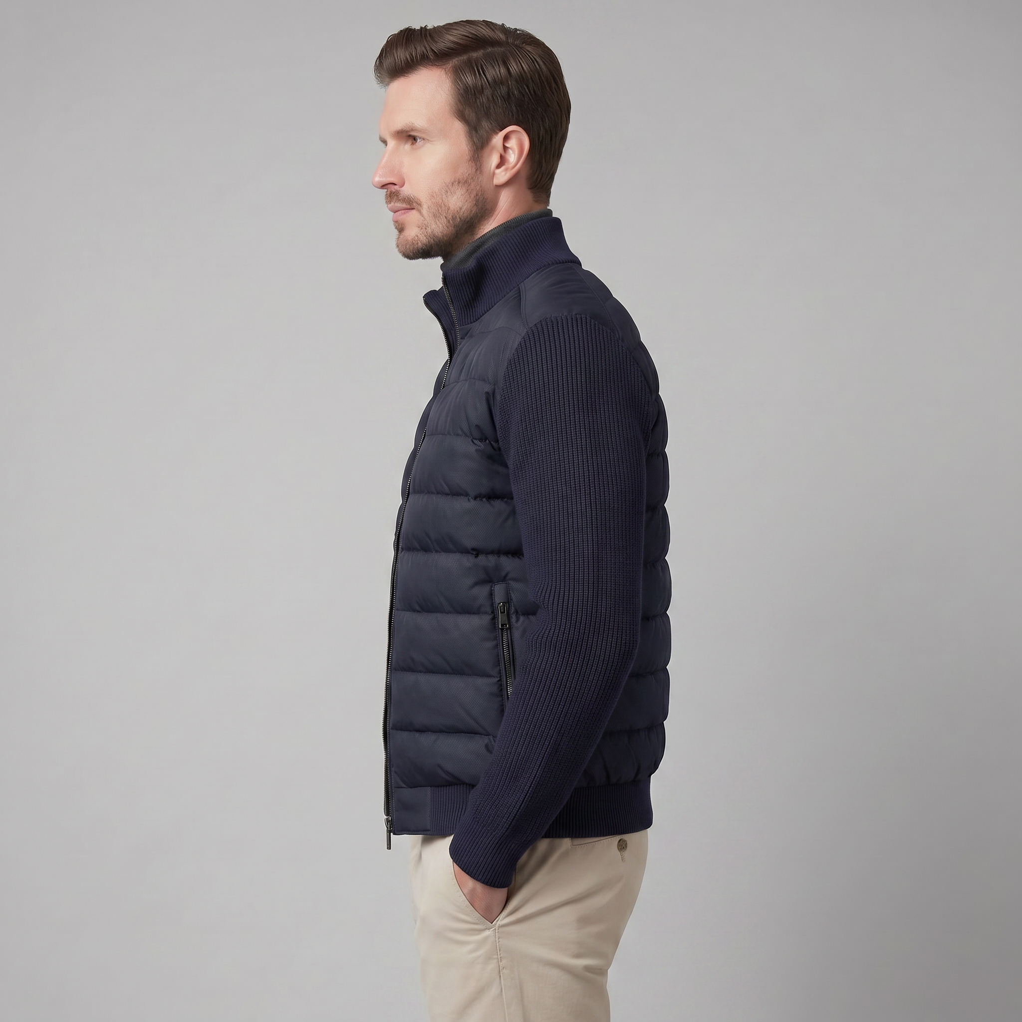 Herren Daunenjacke Mit Strickärmeln