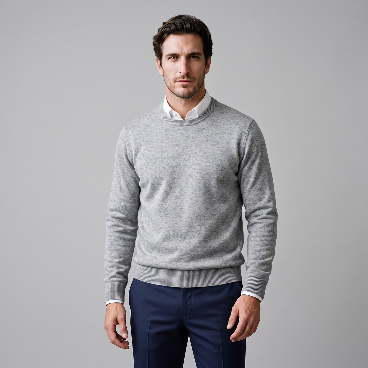 Herren Feinstrick-Pullover mit Rundhalsausschnitt