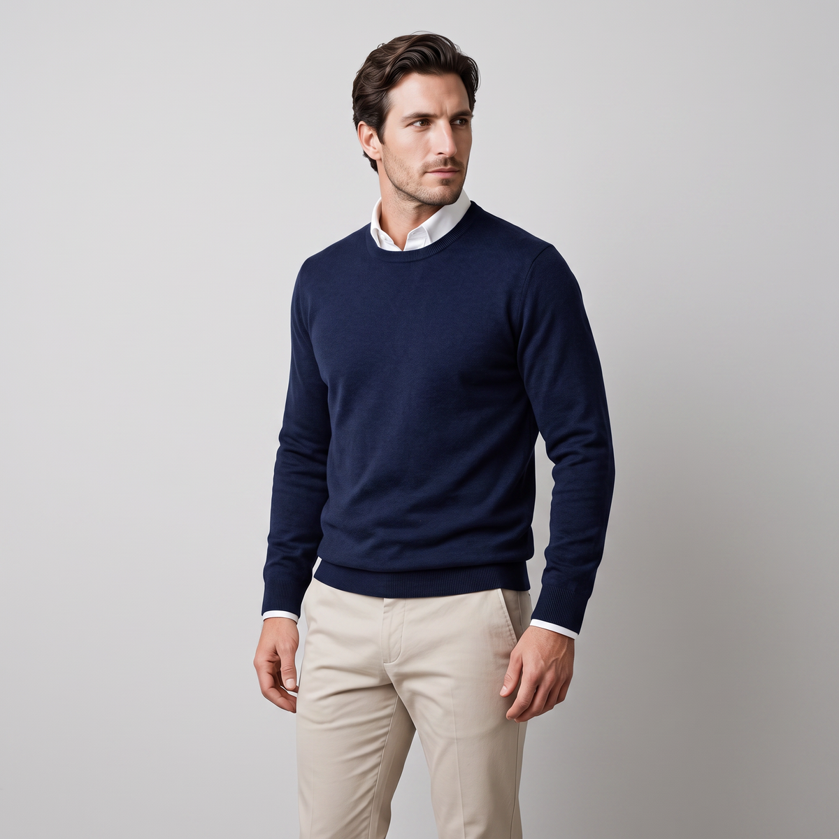 Herren Feinstrick-Pullover mit Rundhalsausschnitt