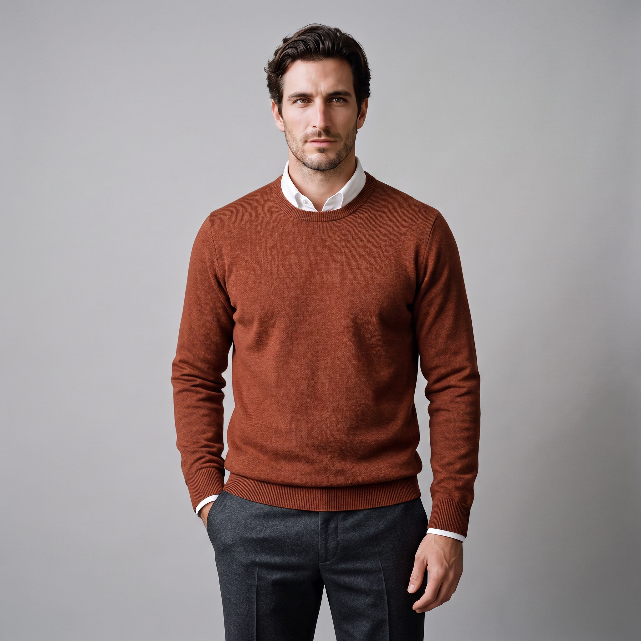 Herren Feinstrick-Pullover mit Rundhalsausschnitt
