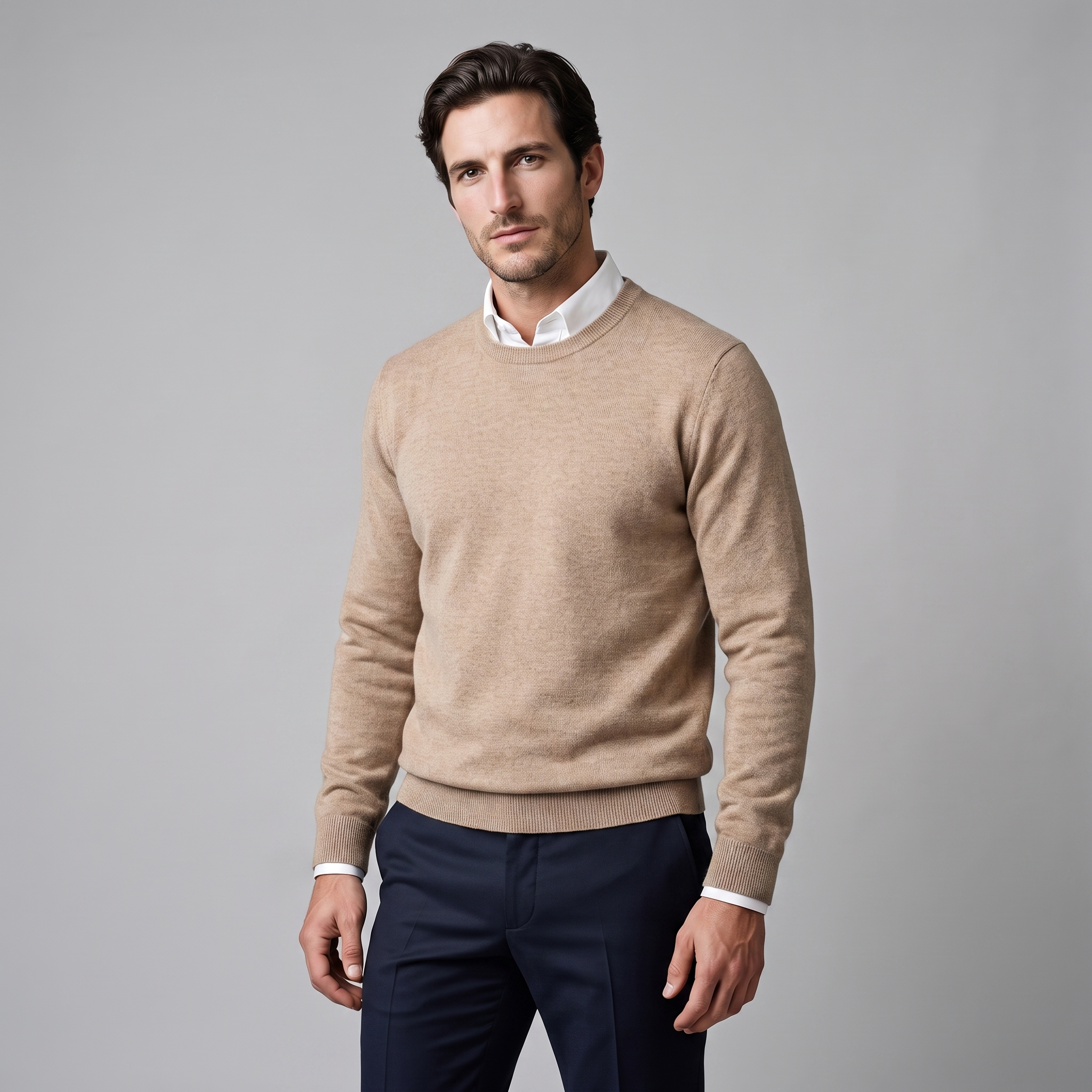Herren Feinstrick-Pullover mit Rundhalsausschnitt