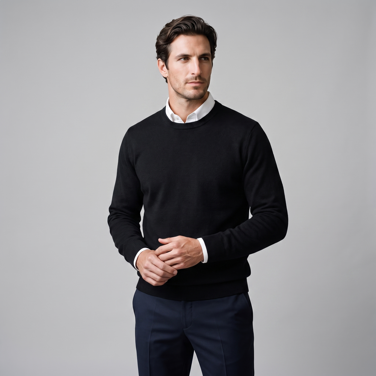Herren Feinstrick-Pullover mit Rundhalsausschnitt