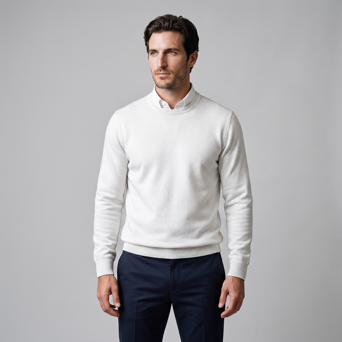 Herren Feinstrick-Pullover mit Rundhalsausschnitt