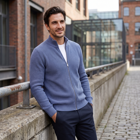 Herren Gerippte Strickjacke aus Wolle