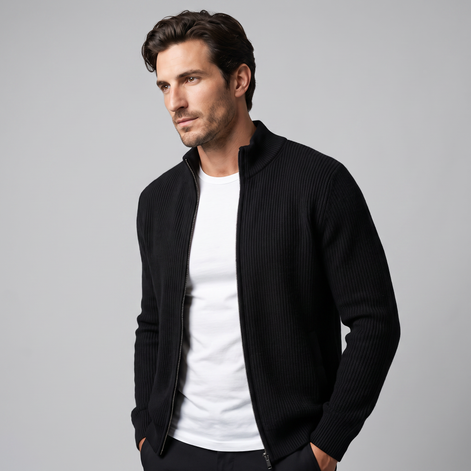 Herren Gerippte Strickjacke aus Wolle