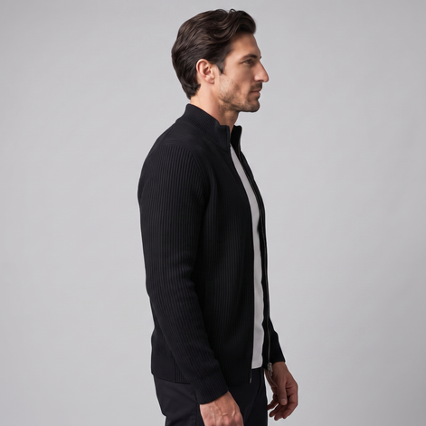 Herren Gerippte Strickjacke aus Wolle