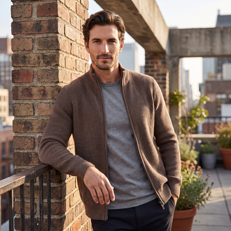 Herren Gerippte Strickjacke aus Wolle
