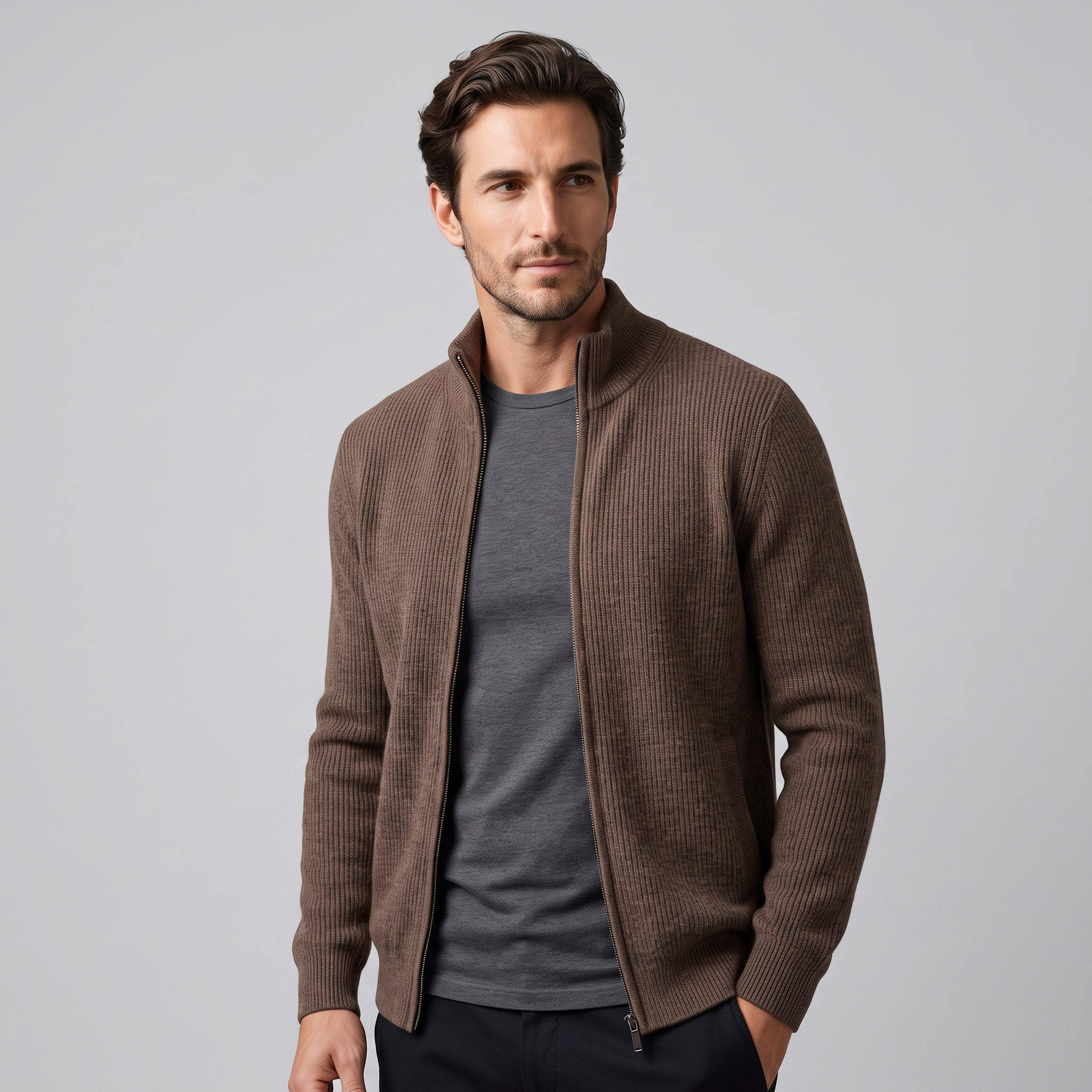 Herren Gerippte Strickjacke aus Wolle