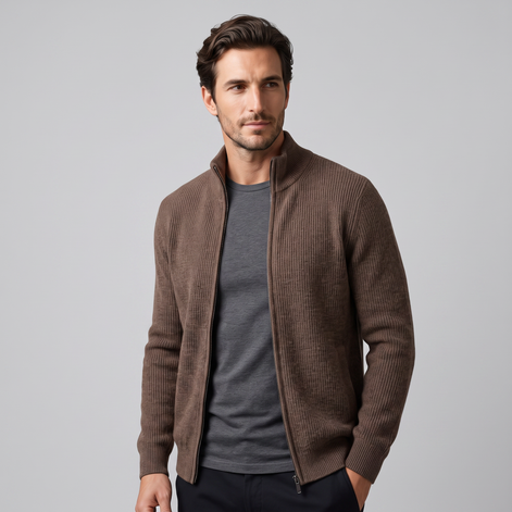 Herren Gerippte Strickjacke aus Wolle
