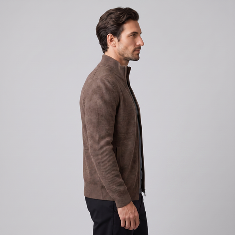 Herren Gerippte Strickjacke aus Wolle