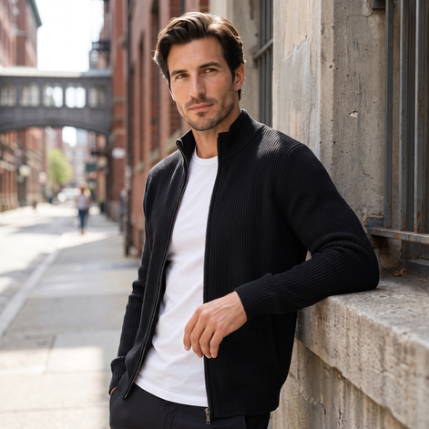 Herren Gerippte Strickjacke aus Wolle