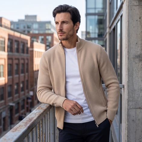 Herren Gerippte Strickjacke aus Wolle