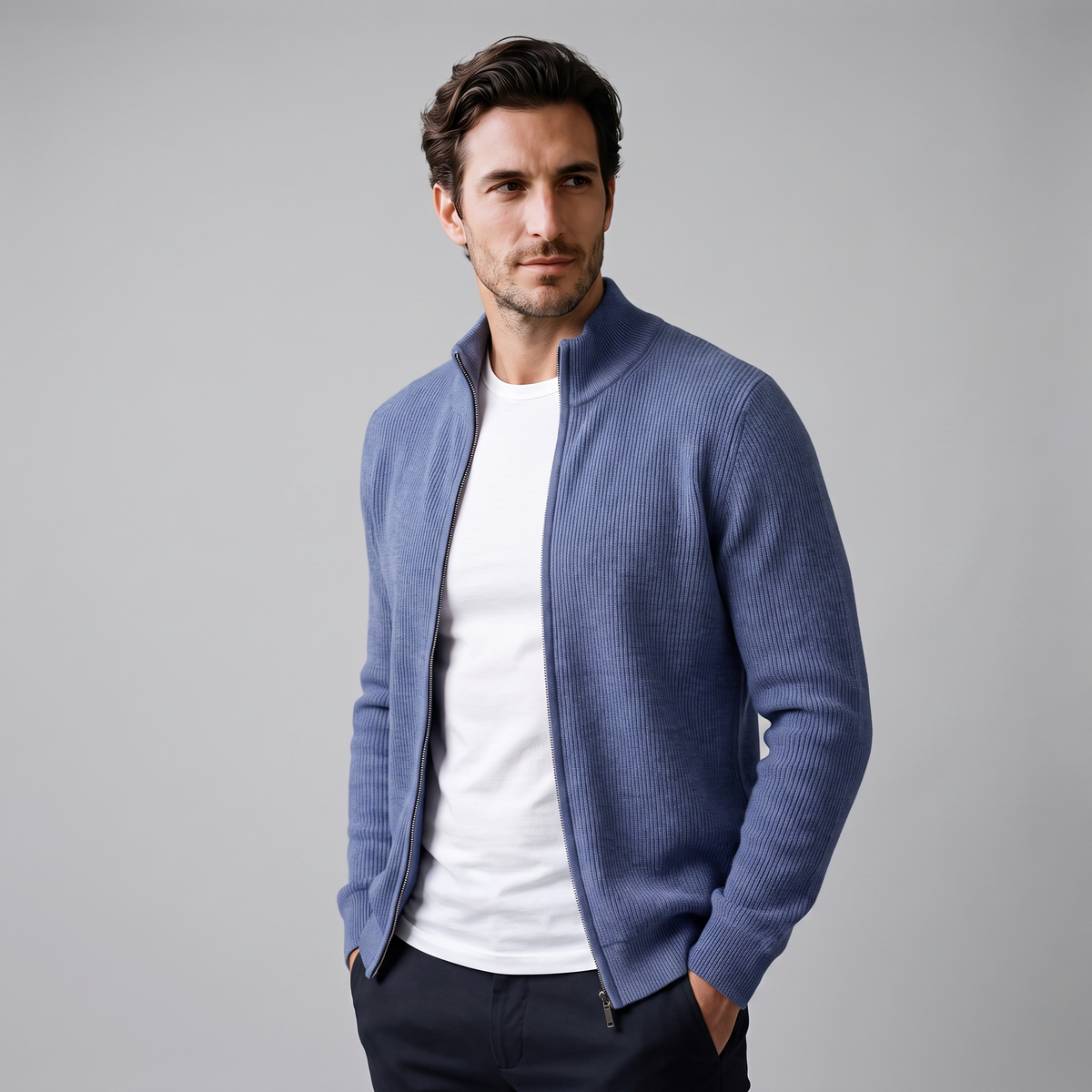 Herren Gerippte Strickjacke aus Wolle