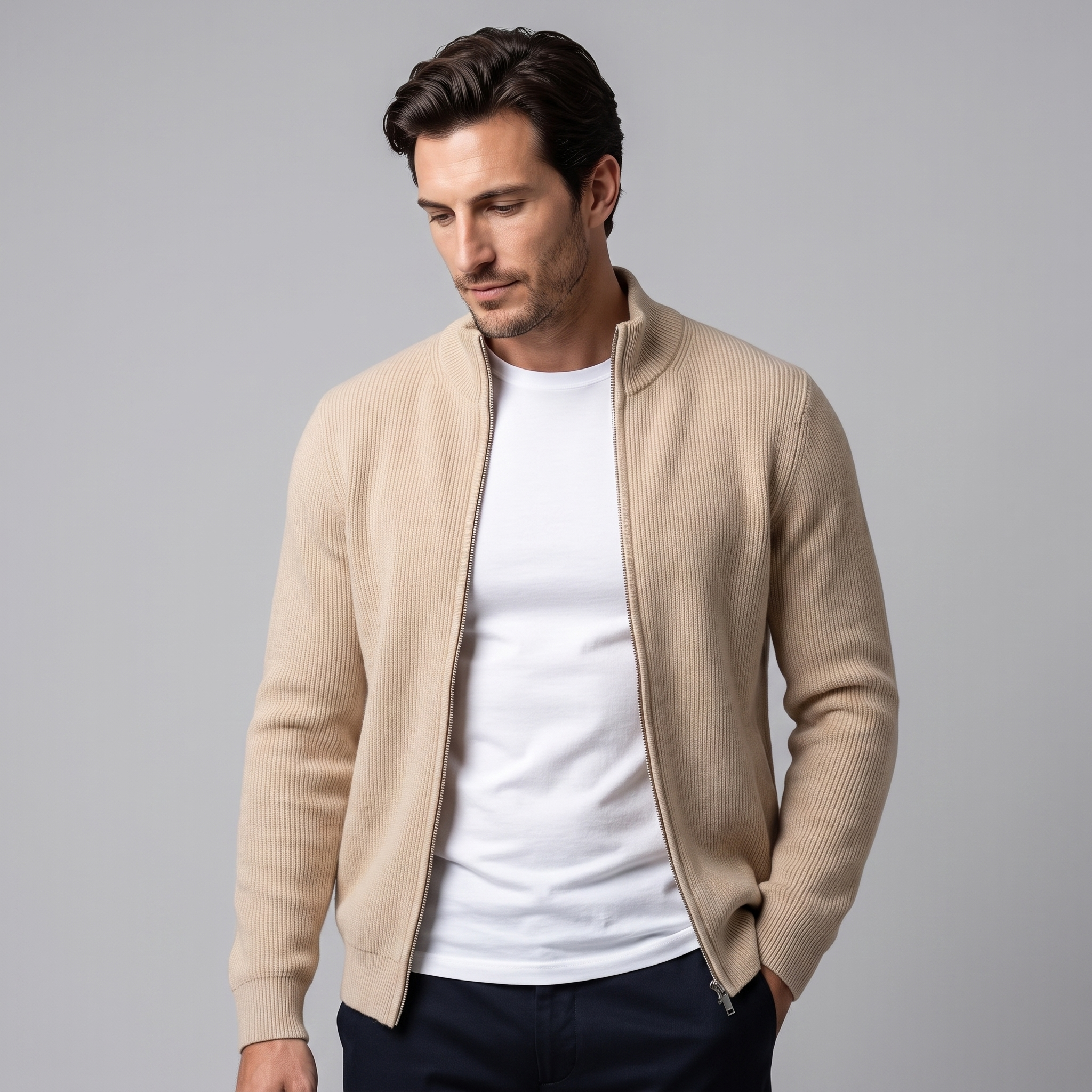 Herren Gerippte Strickjacke aus Wolle