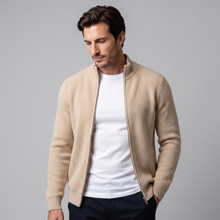 Herren Gerippte Strickjacke aus Wolle