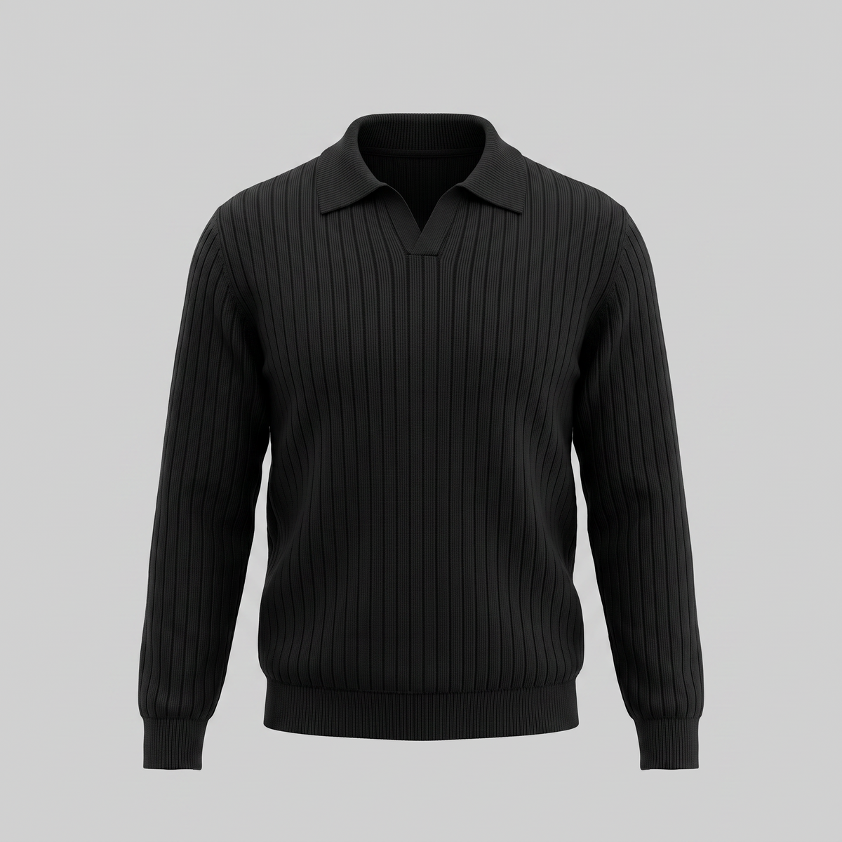 Herren Gerippter Strickpullover mit Polokragen