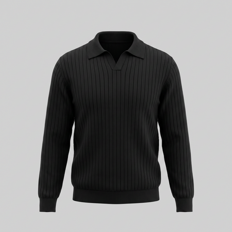 Herren Gerippter Strickpullover mit Polokragen