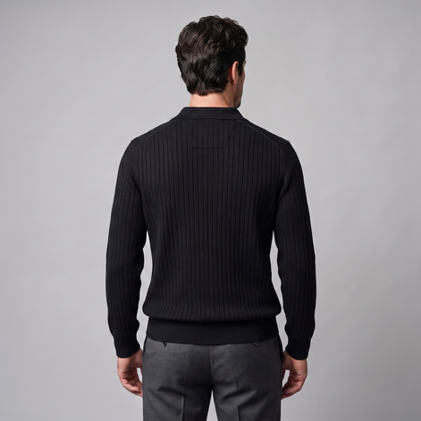Herren Gerippter Strickpullover mit Polokragen